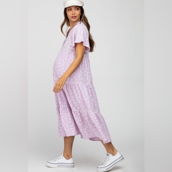 PinkBlush lavender floral embroidered midi maternity dress nwot - Picture 3 of 6